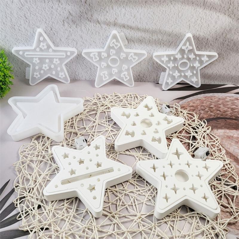 Set of 4 Star Candle Holder Molds Small Light Moulds Silicone Texture for Handmade Decorations and Craft Enthusiasts