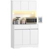 Buffet de cozinha alto armário de armazenamento de cozinha com luz LED RGB, bancada, 6 portas, 2 gavetas, branco
