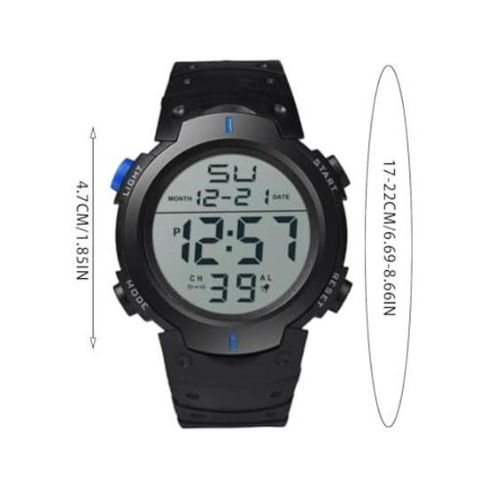 Digital wristwatch men easy read large display big font waterproof sports watch date LED alarm stopwatch function lightweight multifunctional casual