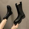 Mona Martin 2025 Damen Chelsea Mid-Calf Stiefel - Herbst/Winter, mit Samt, dicksohlig, Übergröße 41-43