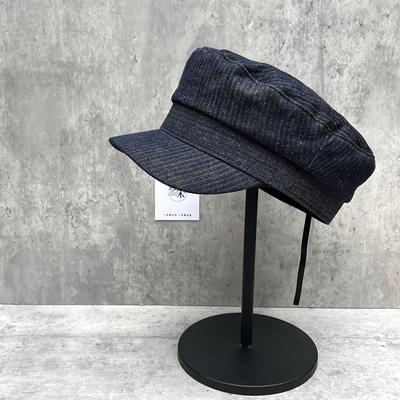 The Version Is Super Positive! Niche Old Money Style Shows Temperament Flat Top Hat Men'S And Women'S Autumn Retro Pinstriped Black And Blue Beret