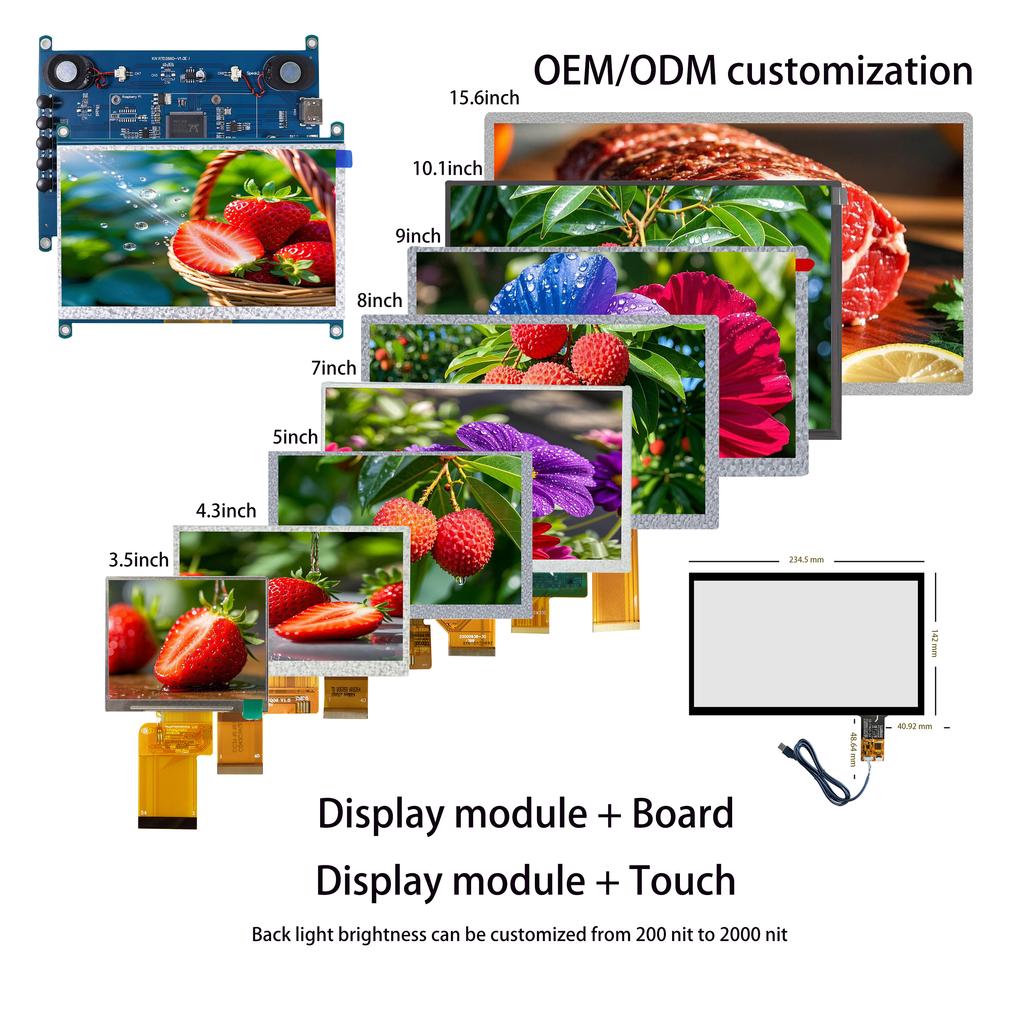 TFT Lcd 4.3 5 5.5 7 8 9 10.1 Inch Mipi MCU RGB Small Ips Lcd Touch Screen  Display Modules
