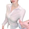 V-Neck Slim Fit Bodycon White Shirt for Women - Sexy Waist-Cinching Top with Chic Chest Design, Perfect for Autumn/Spring.