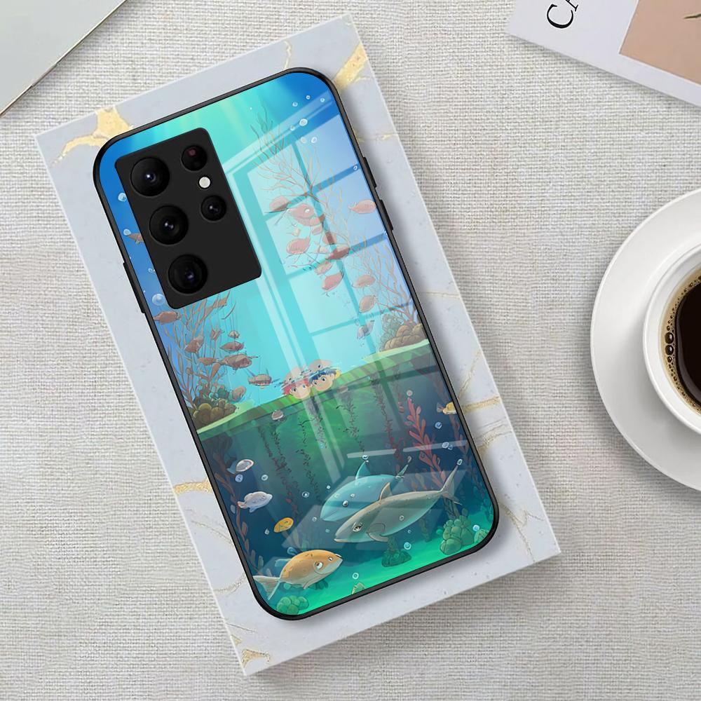 Movie Cute-PonyoES Phone Case For Samsung S26 S25 Edge Ultra 23 22 21 20 Ultra Plus S24 Fe Glass Cover