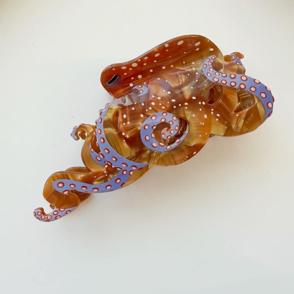 Simple Sweet Acetic Acid Hair Claw Bead Acrylic Oyster Shark Clip Korean Style Ocean Series Squid Hair Claw Holiday
