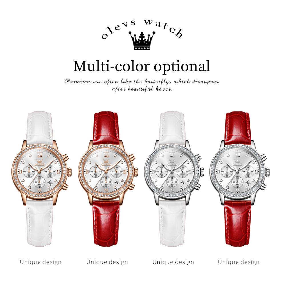 OLEVS 9933 Mode Dameshorloges Wit Leer Vrouwelijk Waterdicht Kwarts Horloge Dameshorloge Reloj