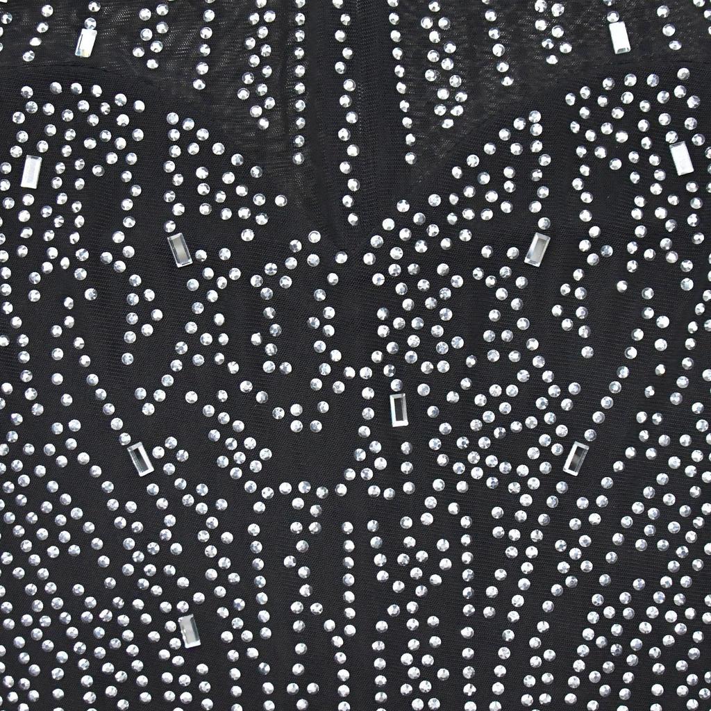 European & American Fashion Women's Solid Mesh Slit Long Dress with Hot Drill Accents