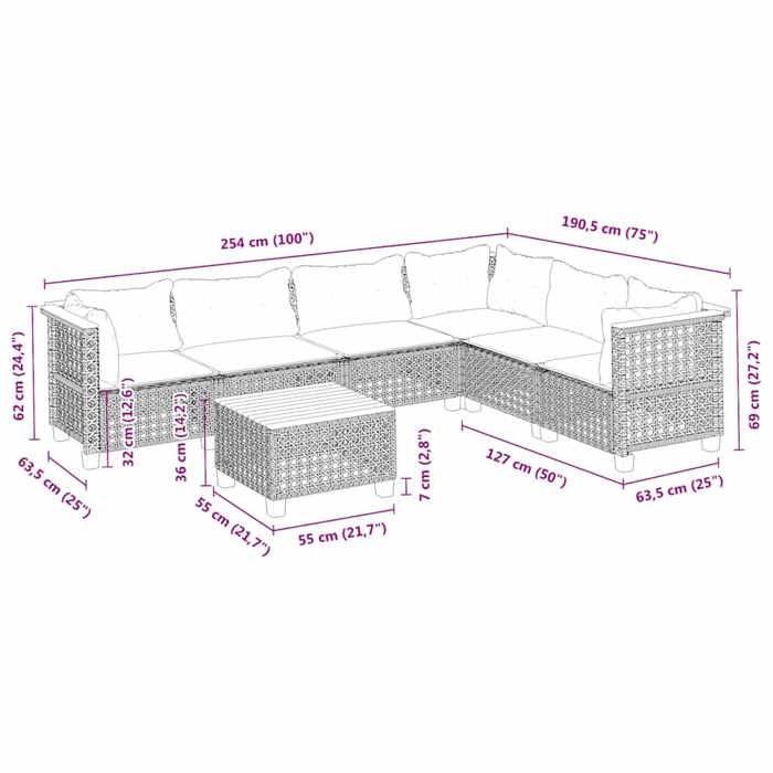 VidaXL Garden Lounge Set with Cushions 7 Pcs Beige Braided Resin 3261868