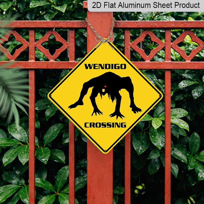 2D Flat 1pc, Wendigo Crossing Sign Wendigo Sign Animal Wall Decor for Home Farmouse Yard Road Quality Metal Sign, Warning Sign, Caution Sign, Diamond