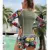 New surf suit long-sleeved anti-diving suit printed flat-angle split conservative swimsuit women's sun protection