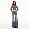Women's American Retro Micro Flare Jeans - Fall 2025, Lightning Crack Design, Loose Fit, Wide Leg, Slimming Style.