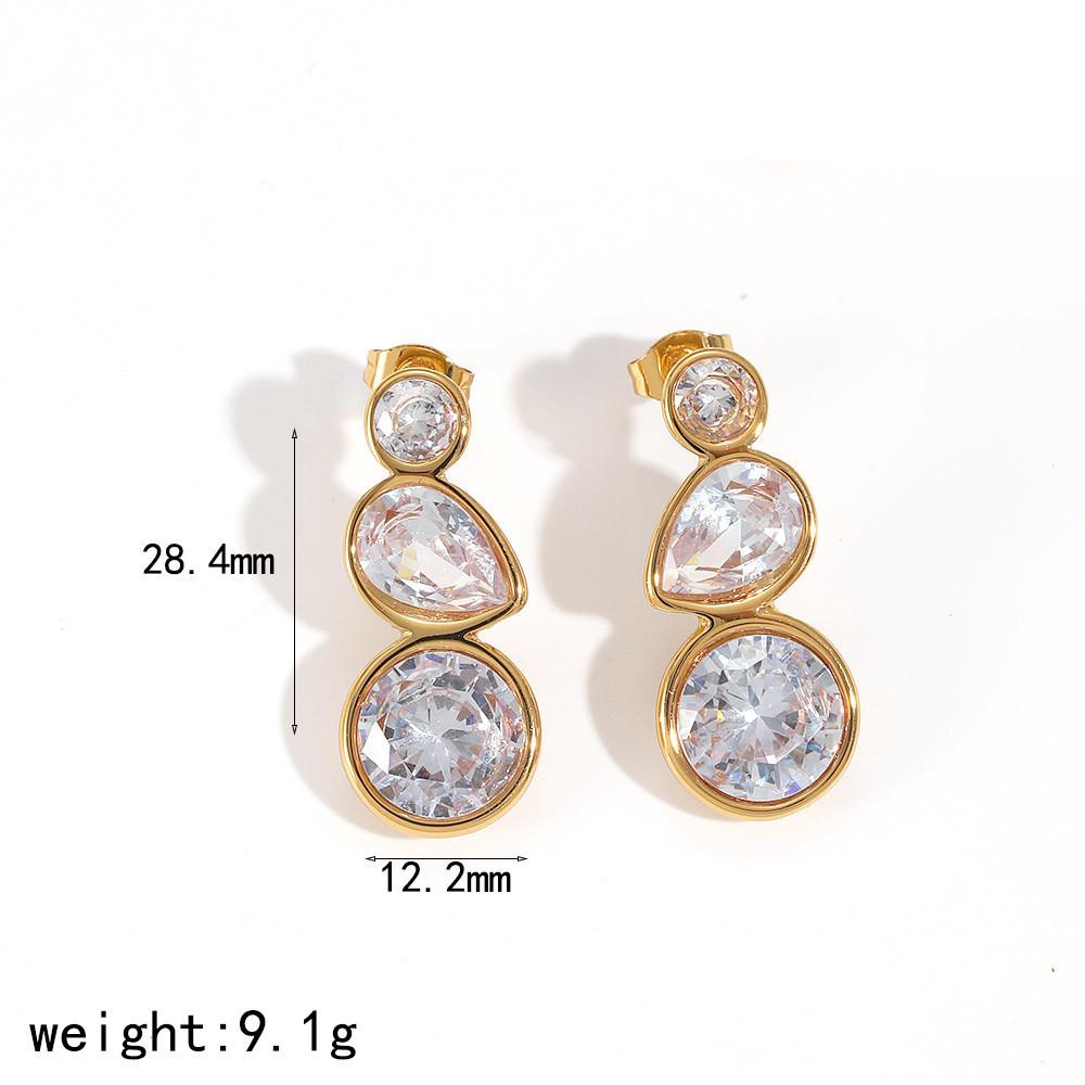 Geometric Stainless Steel Earrings With Zirconia For Women Summer Fashion Jewelry