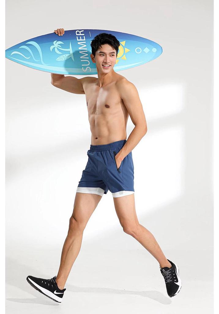 Men's Quick-Drying Double Layer Running Shorts - Anti-Exposure, Four-Point, Fake Two-Piece Design
