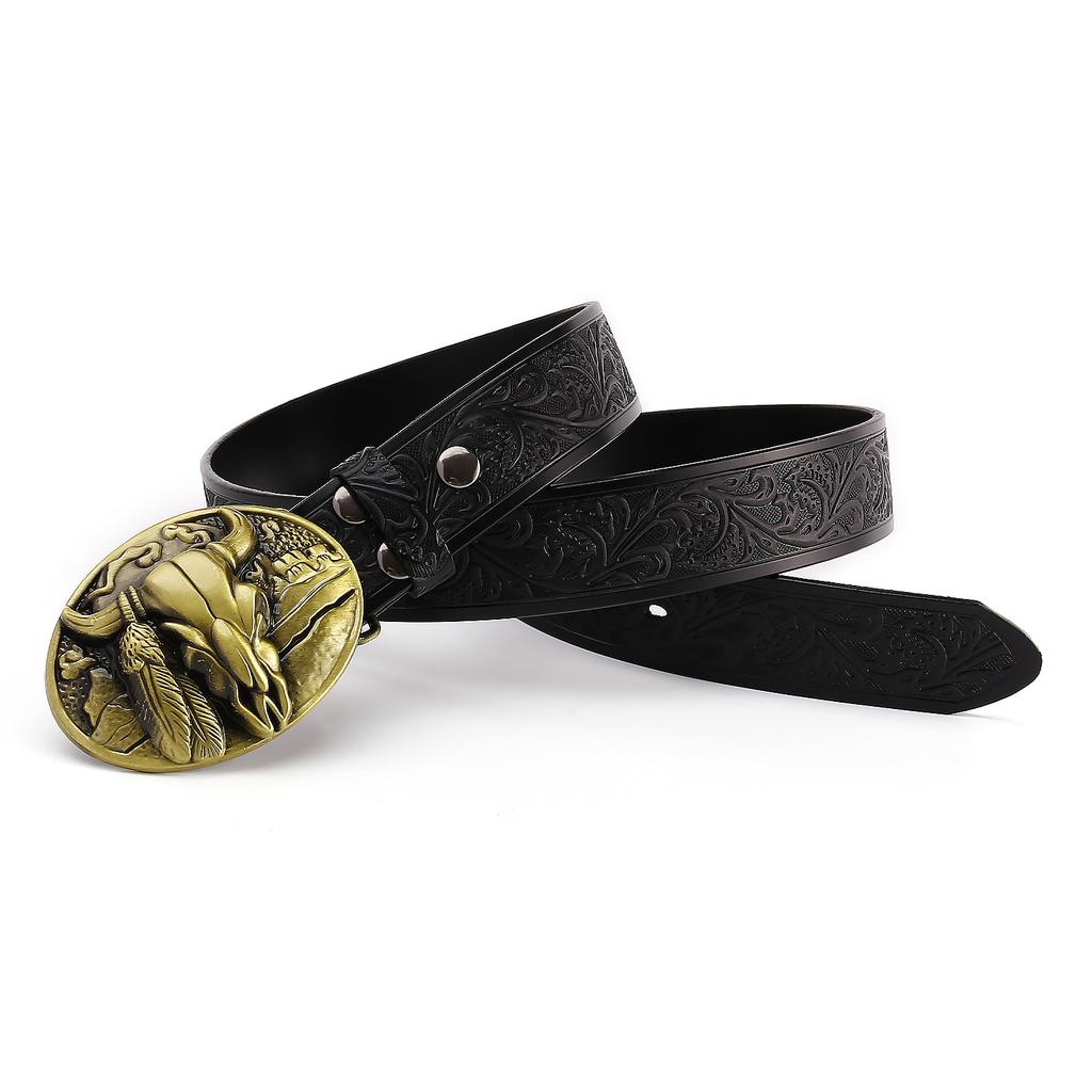 Belt Men'S Leather Western Denim Personality Cow Head Belt Men'S Premium Leather Belt