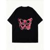 White Oversized T Shirt With Pink Butterfly Skatepark Print For Casual Wear