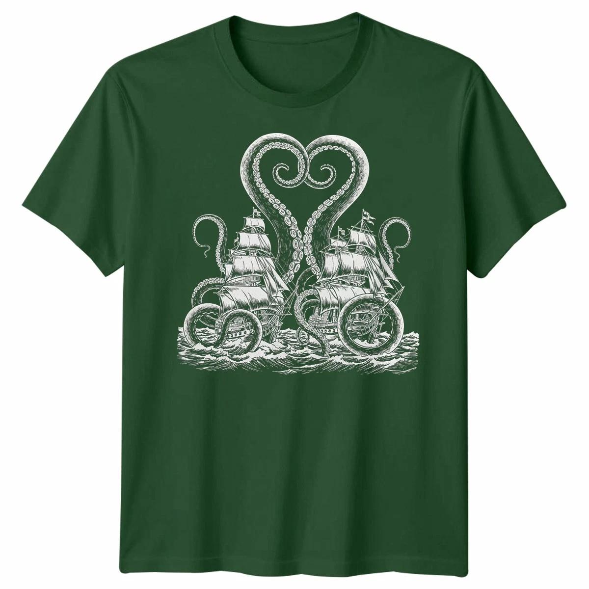 Kraken Sea Monster Nautical Mens T-Shirt Womens Graphic Tee Ship Design XL