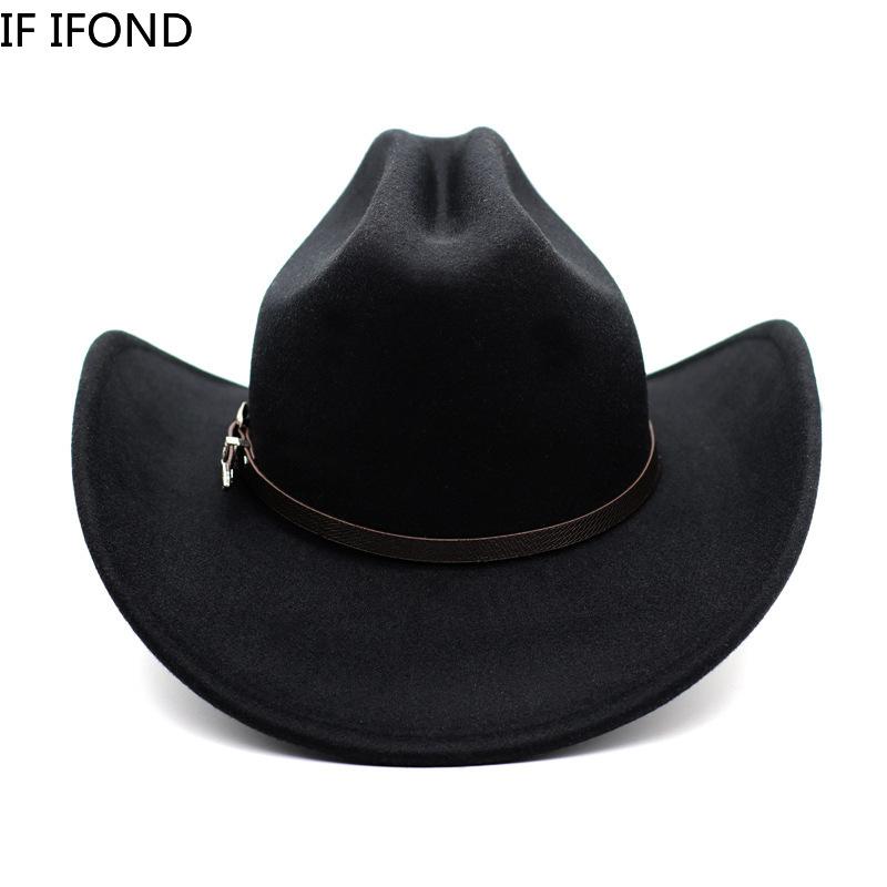 Nuovo Cappello da Cowboy Western Vintage per Uomo Gentleman Donna Jazz Cowgirl con Pelle a Falda Larga Cloche Cappelli Sombrero Hombre