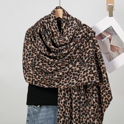 Printed Leopard Cashmere Scarf For Women Winter Shawl Windproof Protection Outdoor Keep Warm Scarves Wrap  210*80Cm