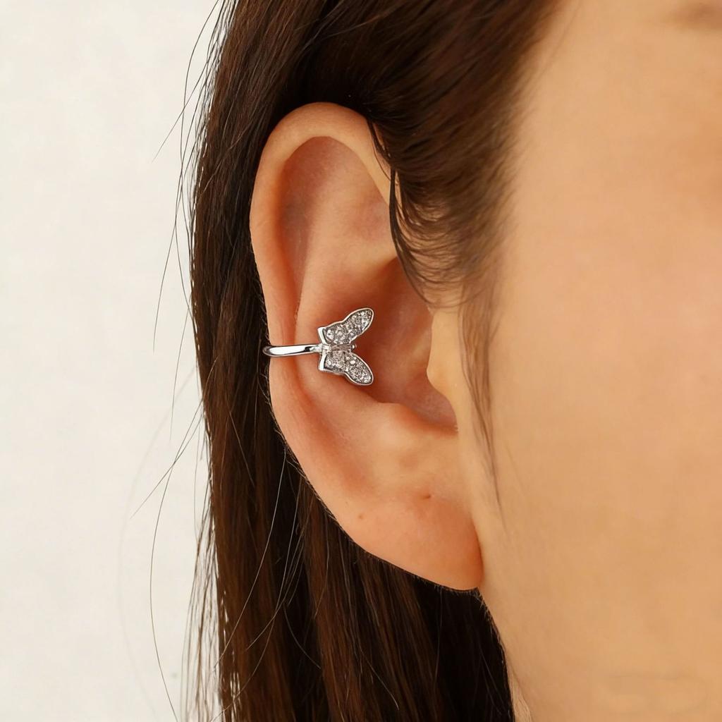 1/2 Stück Floraler Strass-Metall-Ohrklemme für Damen - Verstellbar zum Anklemmen, Kein Piercing erforderlich