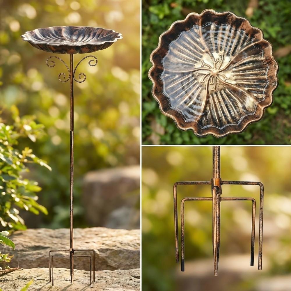 5-Pronged Base Iron Bird Bath Feeder Retro Standing Bird Bath Bird Water Drinker  Porch