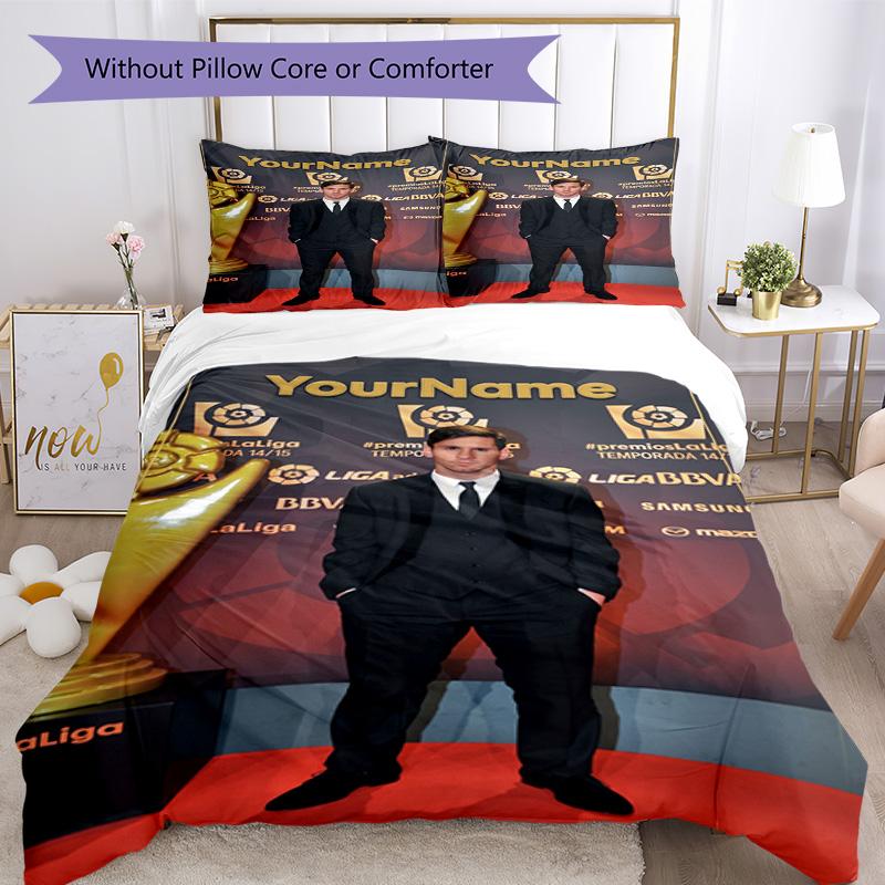 Messi 166 Customize your name Bedding Set Breathable Duvet Cover with Pillowcases Home Decoration Birthday Gift