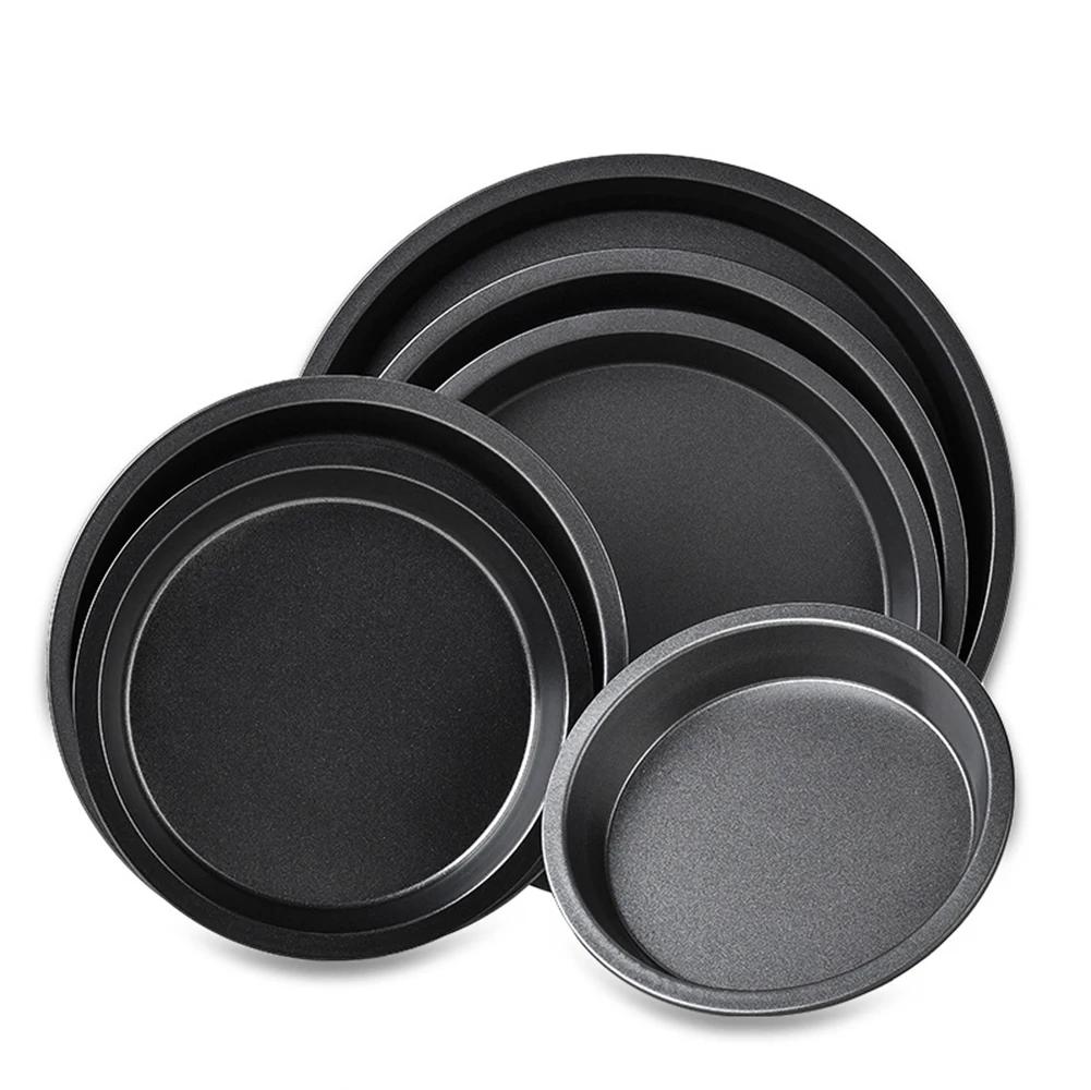 Kitchen Pizza Mould Pan Carbon Steel Ware Baking Pan Round Pizza Tray Round Baking Tray Heat-resistant for Home Pie Tins Black