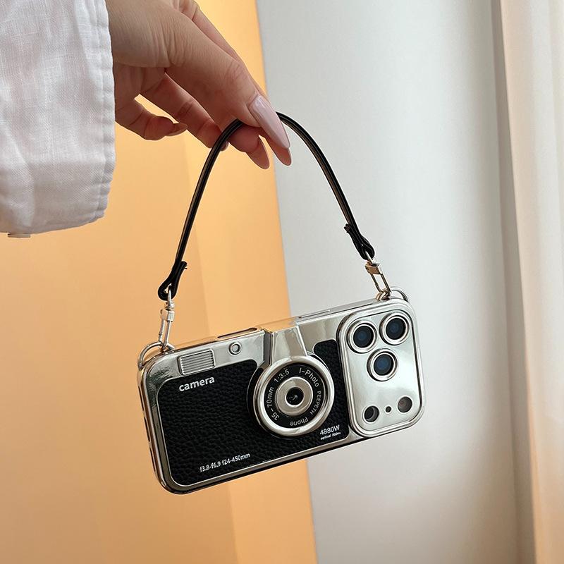 Creative 3D Camera Phone Case For iPhone 17 16 15 14 Plus 13 12 11 18 Pro Max Lens Protective Shockproof Cover with Lanyard