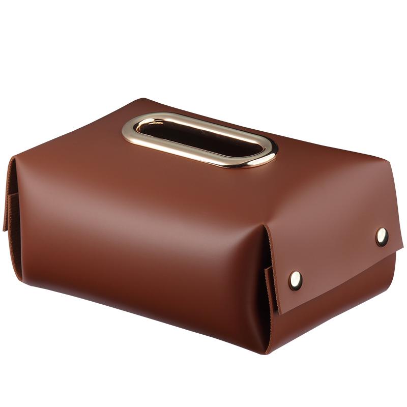 J Nordic style simple modern design living room central table Napkin Holder hand made leather tissue box  Paper Case storage box