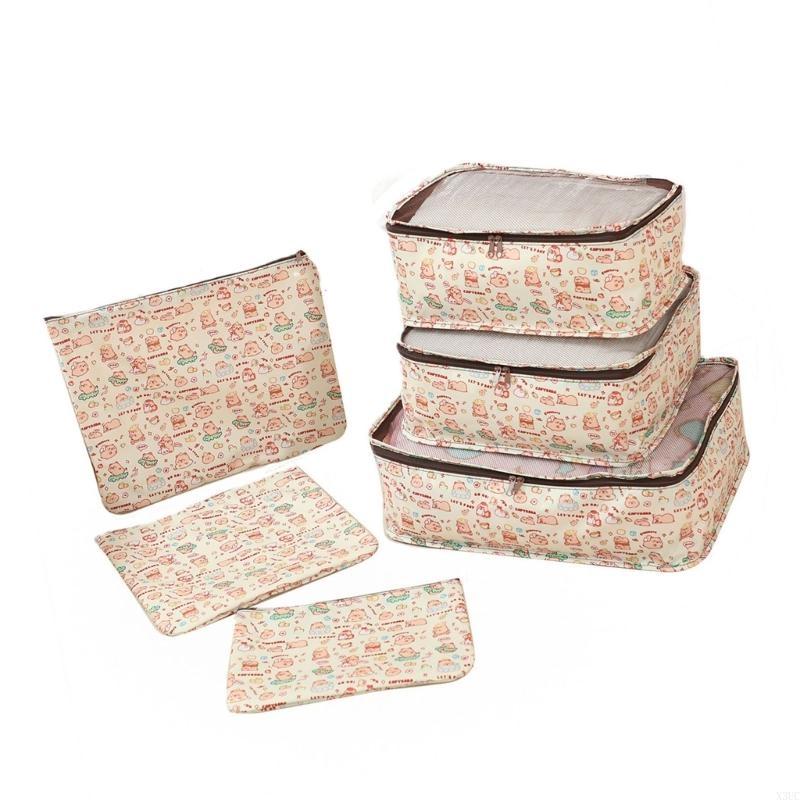6 Pieces Luggage Sorting Set Featuring Packing Cubes Shoe Bag Cosmetic Case and Laundry Pouches for Tidying Travel X3UC
