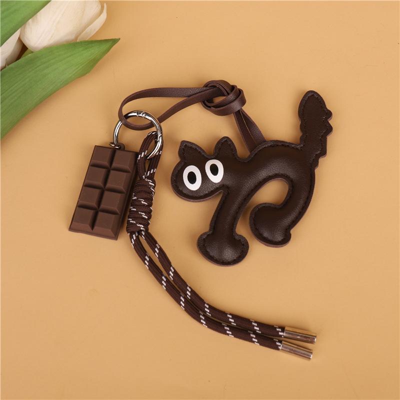 Colgante para Bolso Vintage Cuero PU Gato Para Hombres Mujeres Llave de Coche Colgante de Chocolate Animales Adorno Colgante Colgantes para Mochila