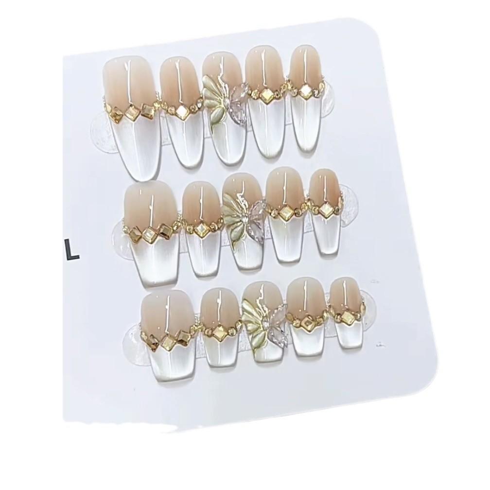 Artă de unghii cu fototerapie pură, făcută manual, lapte, fluture, unghii de purtat, unghii finite, plasturi artă de unghii ochi de pisică, arată albeață și temperament