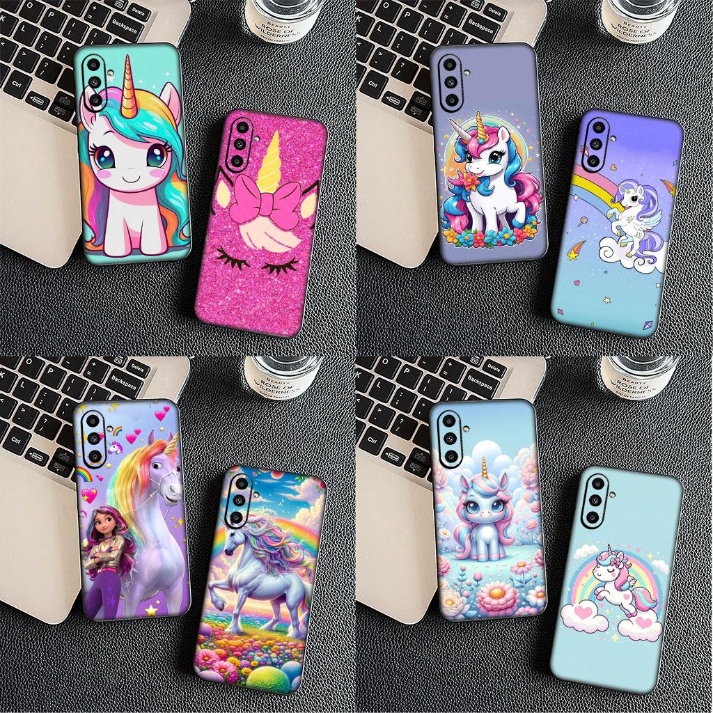 Cover for Samsung Galaxy S25 S24 S23 Fe Ultra Plus S7 Edge A05 A06 A16 A55 A15 A35 Casing Phone Case Unicorn Cartoon Horse