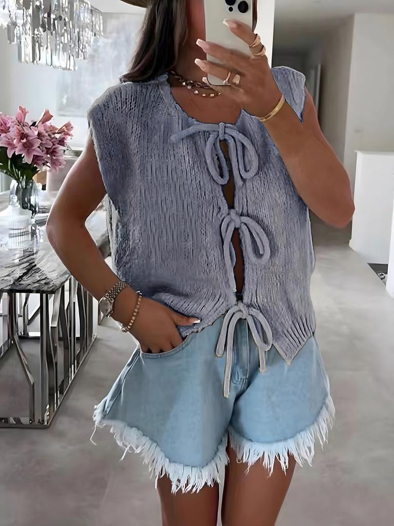 Strap Knit Vest Cardigan Summer Cross-border Hot Item Amazon New Solid Color Vest Sleeveless Sweater for Women 3538 EMA