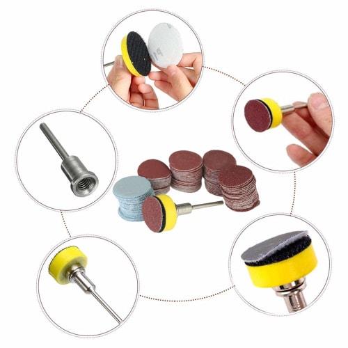 Saipor 25mm Sanding Discs, 100 Pieces, Sanding Paper Grinder Accessory, Mixed Grit #100/#180/#240/#1500/#3000, for Polishing Painted Surfaces, Rust Re