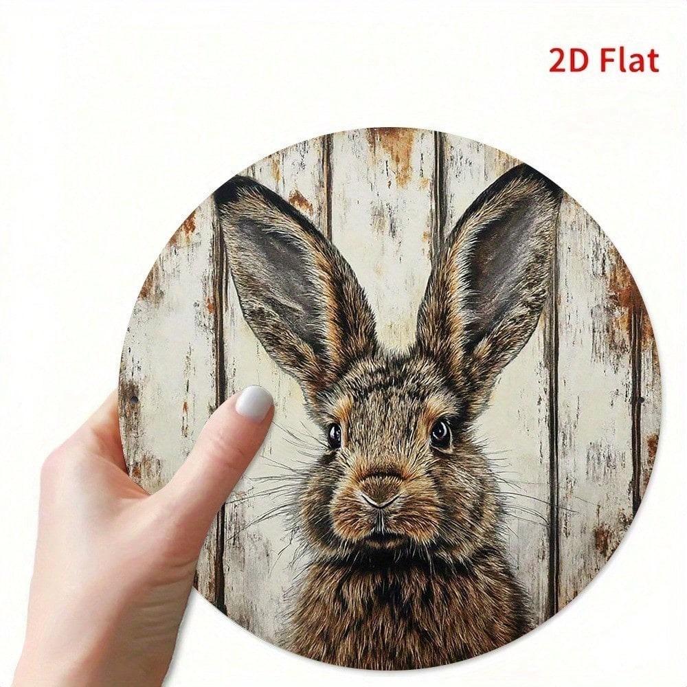 Vintage Brown Rabbit Round Metal Sign 7.87 Inch Funny Country Wall Decor Bedroom Living Room