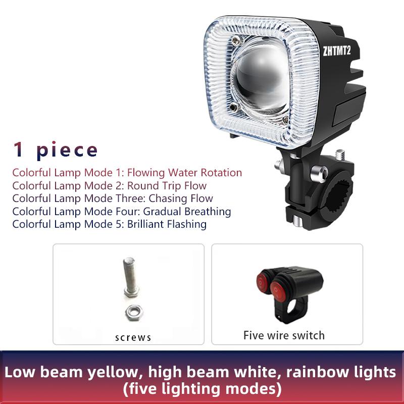 

Светодиодный прожектор для мотоцикла, двухцветный, ближний/дальний свет, с цветной линзой ДХО, фары, мотоциклетная рабочая противотуманная фара для грузовиков, скутеров, квадроциклов, внедорожников 1PCS разноцветный