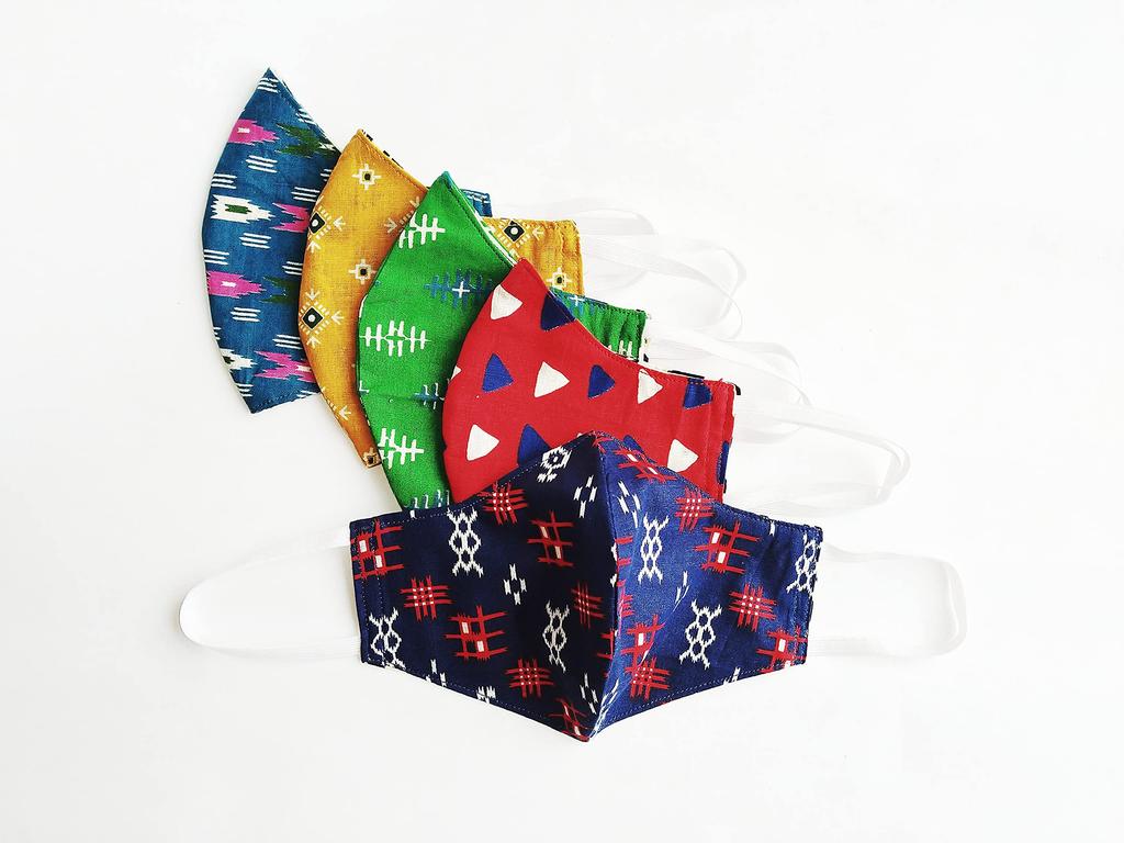 SAB 2 Layer Fabric Face Mask | For Men And Women | Ikkat And Kalamkari Print Fabric Used For Mask (Mix Size) Pack Of 5