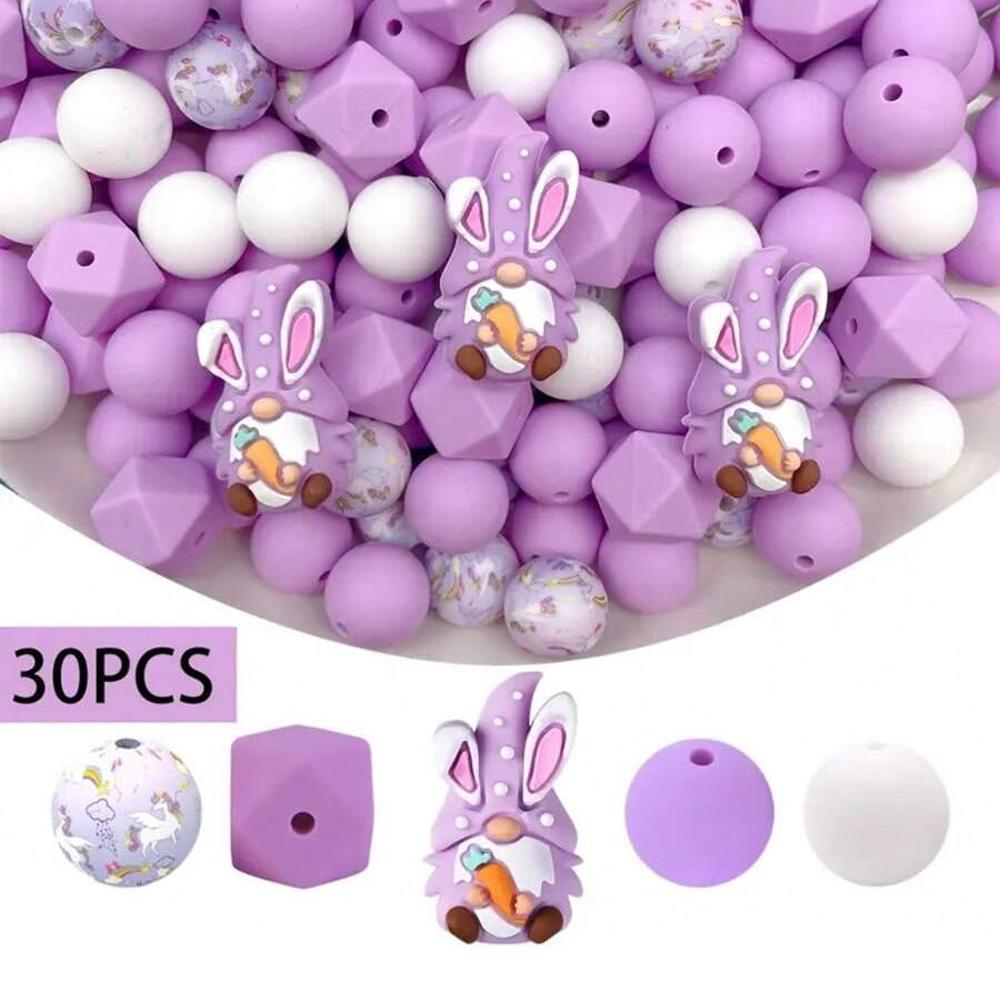 4/26/30/52PCS Easter bunny silicone beads, suitable for bracelets, keychains, lanyards, pen accessories, holiday accessories