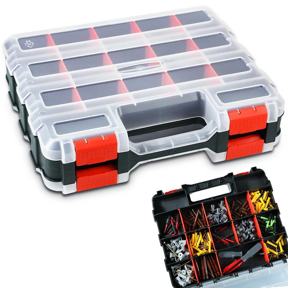 34-Compartment Double-Sided Tool Organizer Box With Removable Dividers Storage Case For Screws Portable Parts Bin With Clear Lid