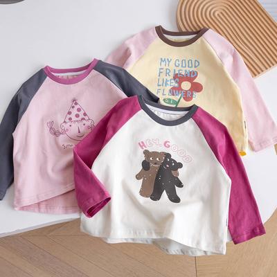 T-shirt primaverile a maniche lunghe raglan per bambina coreana: Nuovo Top alla Moda Stampato 2025