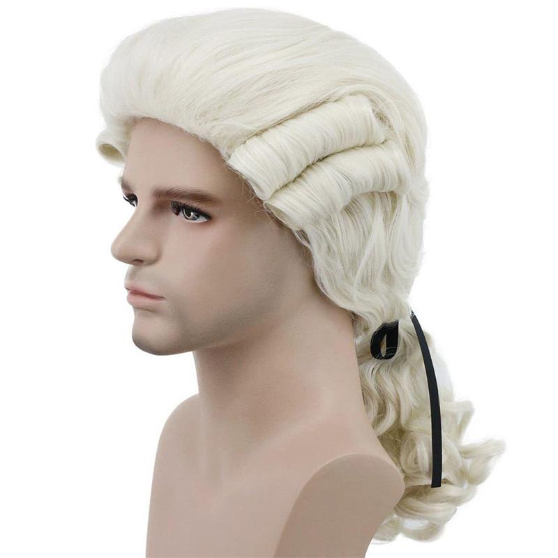 Synthetic Hair Colonial Cosplay Wig for Lawyer Blonde Wigs Long Curly Wavy Wigs for Unisex Adult Washington Costume