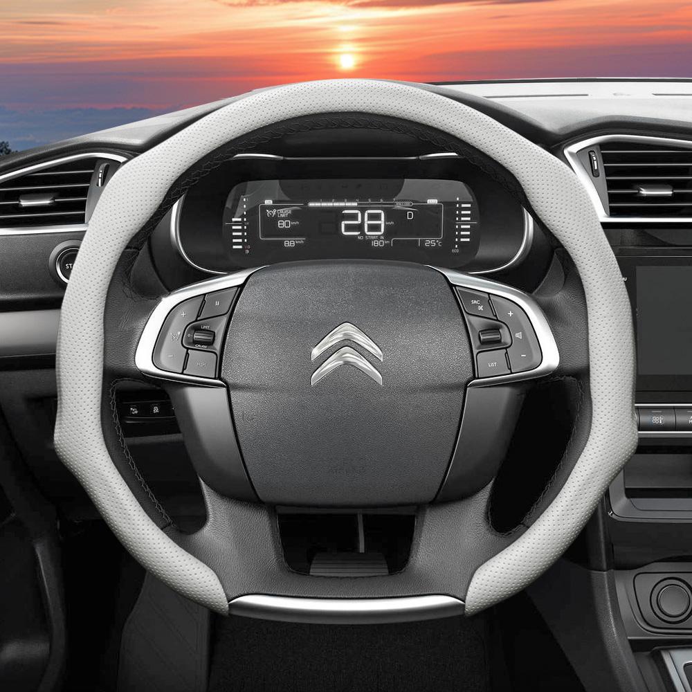 

Suitable for Citroen Perforated Leather Steering Wheel Cover, Non-Slip Breathable Integrated Protective Cover for Models C3 C4 X Berlin