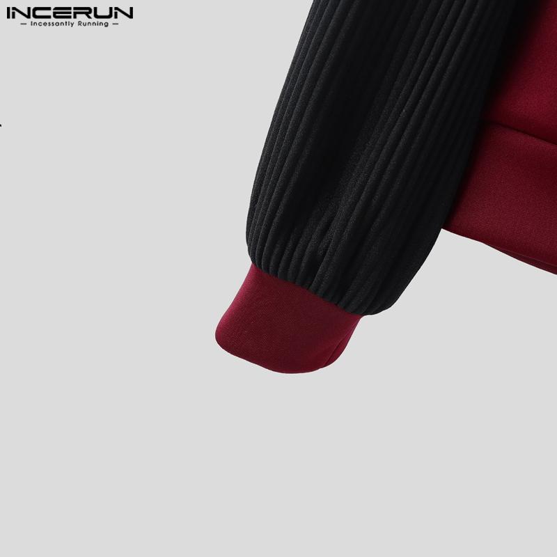 INCERUN Men Long Sleeve Stitching Zipper Up Texture Jackets Short Coats
