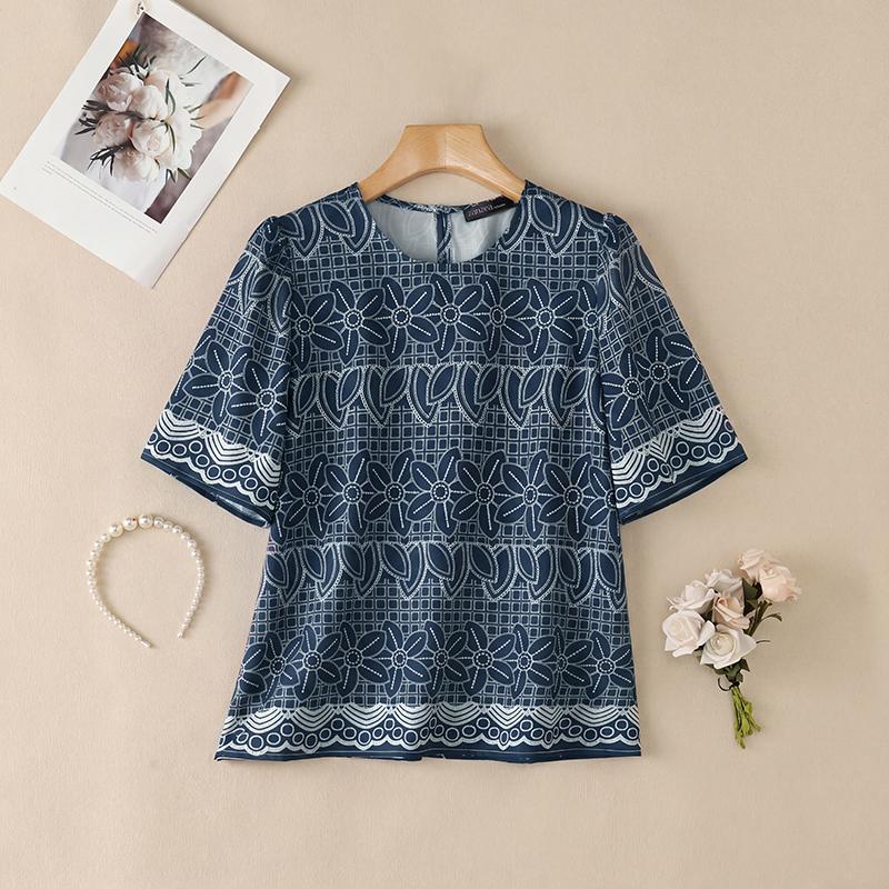 ZANZEA Bluză casual de vară pentru femei, cu imprimeu floral, gât rotund, mâneci scurte