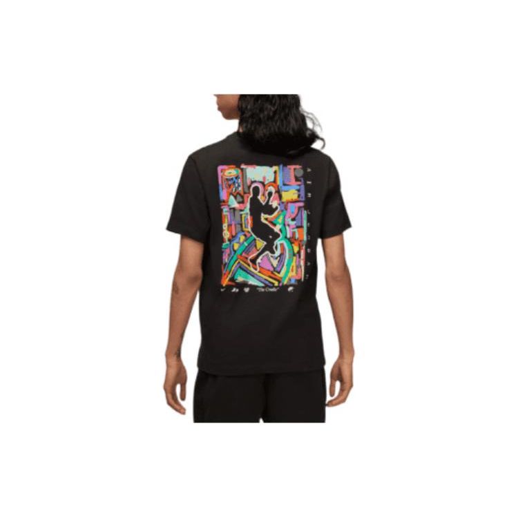Jordan Colorful Logo Print Crew Neck Short Sleeve T-Shirt Men Tops Black DM3079-010