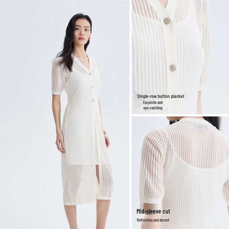 VEROMODA Ribbed V-Neck Midi Dress with Rhinestone Buckle
