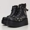 Botas de Plataforma Góticas Vampiro Cosplay Femininas de Cano Médio 2024 Inverno Cunhas Confortáveis Botas de Motocicleta Femininas