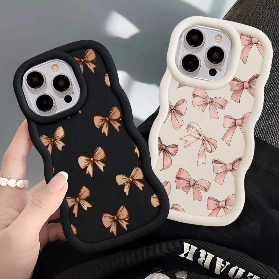 Soft Phone Cover Case for iPhone 17 Air 15 Plus 12 14 8 16 Pro Max 13 XR 11 Pink Bow