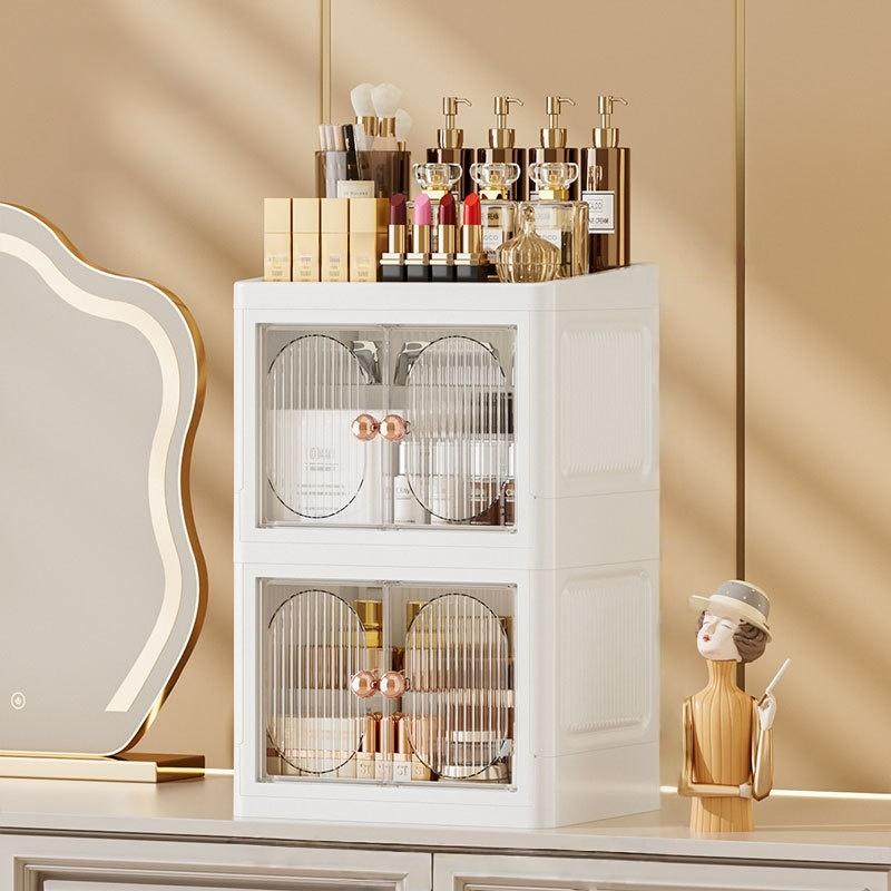 Dustproof Makeup Organizer Cabinet Multi Layer Storage Box with Door Desktop Cosmetic Skincare Organizer