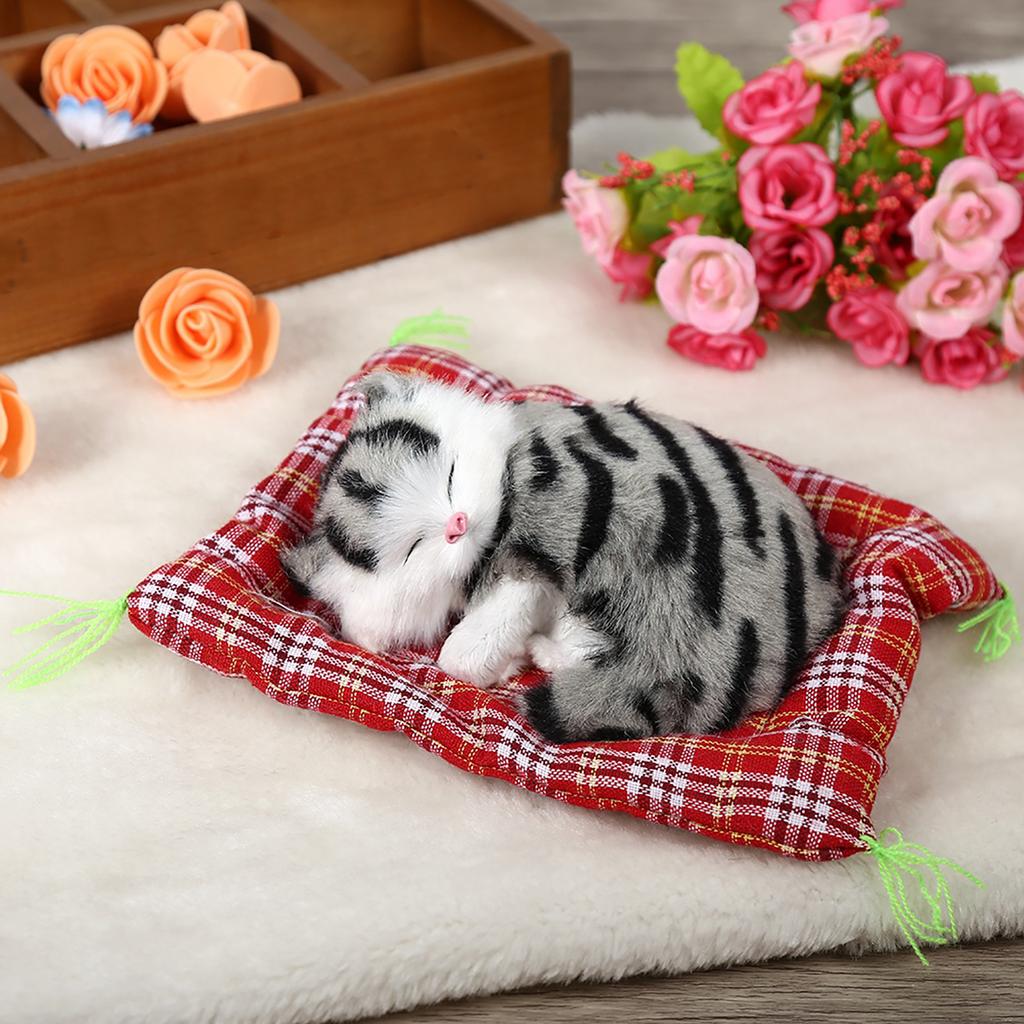 Super Cute Simulation Sounding Sleeping Kittens Cats Plush Toys Doll Christmas Gift Black Gray